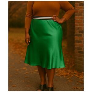 142 Ava & Viv Emerald Satin Midi Skirt – Fall Edition